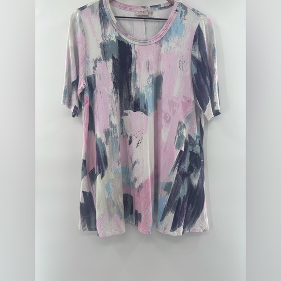 LOGO by Lori Goldstein Multicolor Brushstroke Short Sleeve Tee Size Large - Picture 4 of 7
